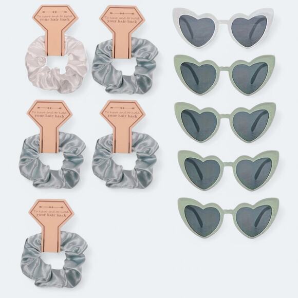 Amazon Other - Wedding Bridesmaid Sage Green Heart Sunglasses & Scrunchies Set